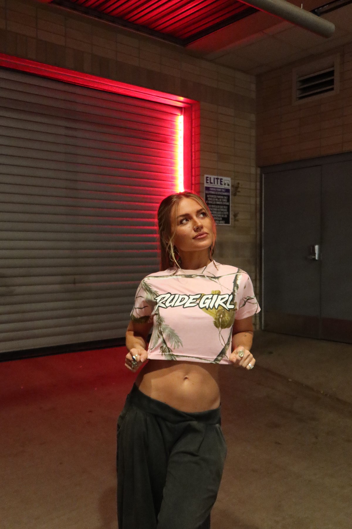 Pink w/ Black Rhinestone Rude Girl Crop Top
