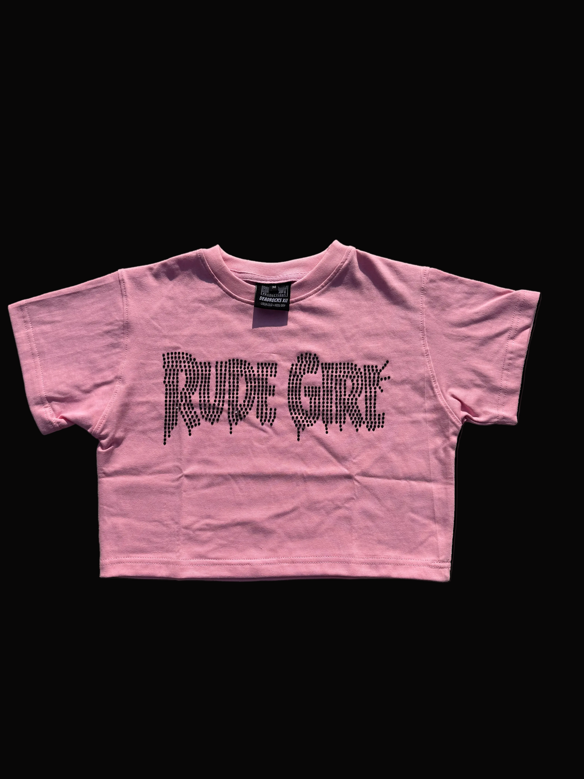 Pink w/ Black Rhinestone Rude Girl Crop Top