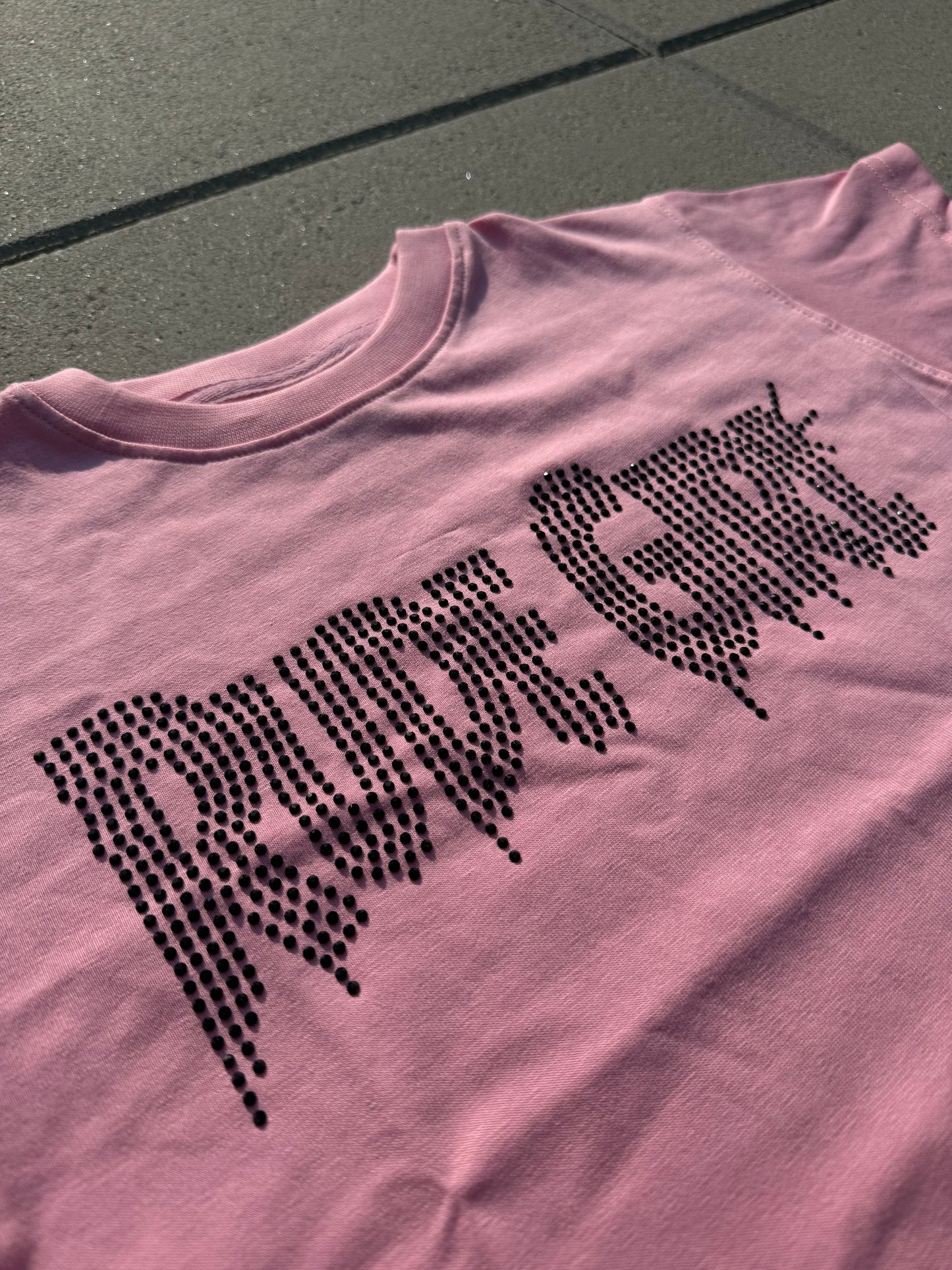 Pink w/ Black Rhinestone Rude Girl Crop Top